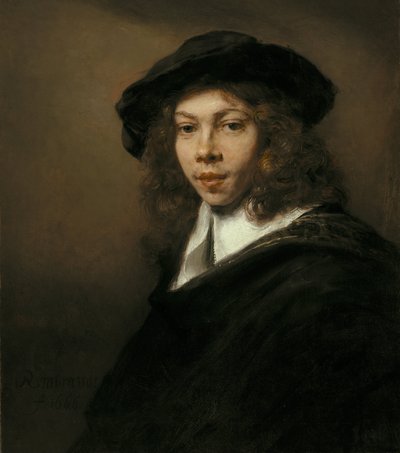 Jonge Man met een Zwarte Baret door Rembrandt van Rijn